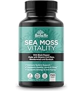 HerbaMe Organic Irish Sea Moss with Bladderwrack, Burdock Root & Black Pepper Extract, 150 Capsul...