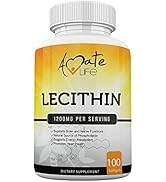 Amate Life Soy Lecithin 1200mg Capsules Supplement for Heart, Liver & Brain Health – Supports Imm...