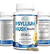 YUMMYVITE Premium Psyllium Husk Dietary Fiber Supplement 2175mg, Non-GMO, 120 Capsules